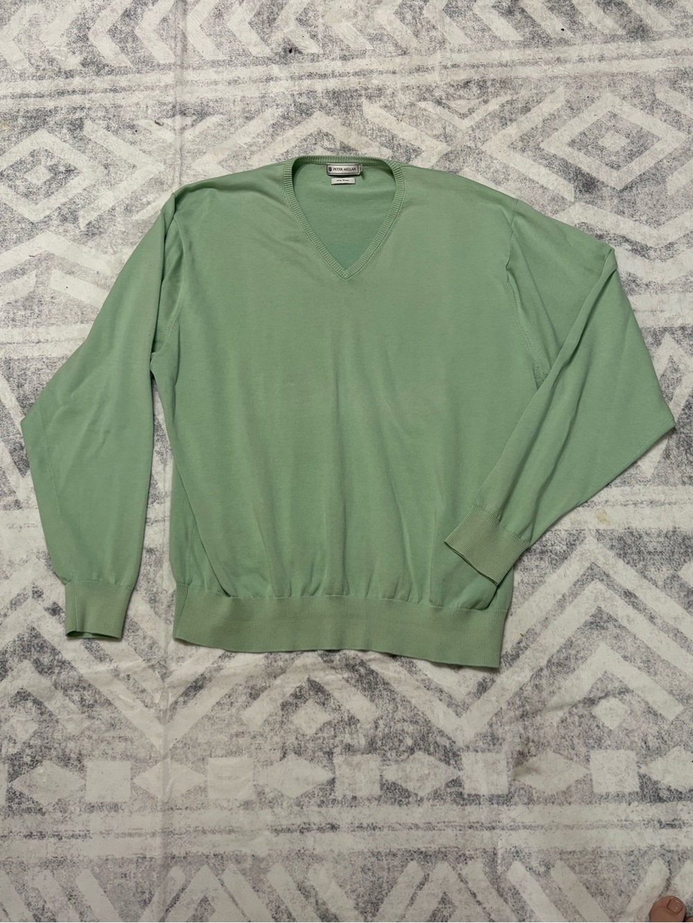 Peter Millar Men’s 100% Cotton V-Neck Sweater Mint Green Size XL preppy golf